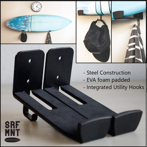 SRF MNT - Surfboard Surf Wall Racks/Mount/Shelf/Storage with Utility Hooks